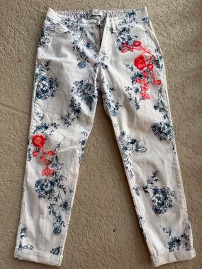 Vintage America White Blue Floral High-Rise Womens Jeans